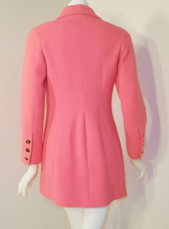 Chanel Pink Asymmetrical Wool Jacket w/ Black Buttons 3