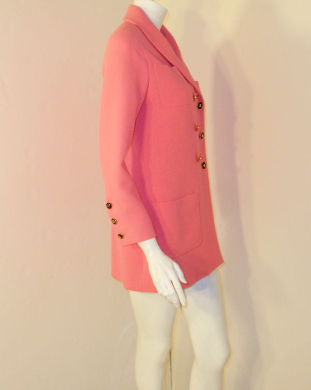 Chanel Pink Asymmetrical Wool Jacket w/ Black Buttons 4