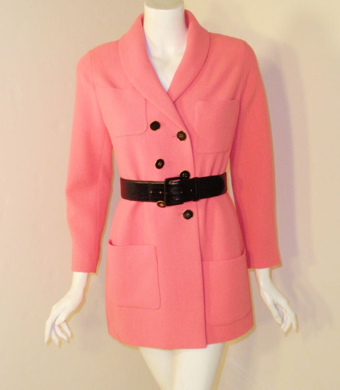 Chanel Pink Asymmetrical Wool Jacket w/ Black Buttons 5