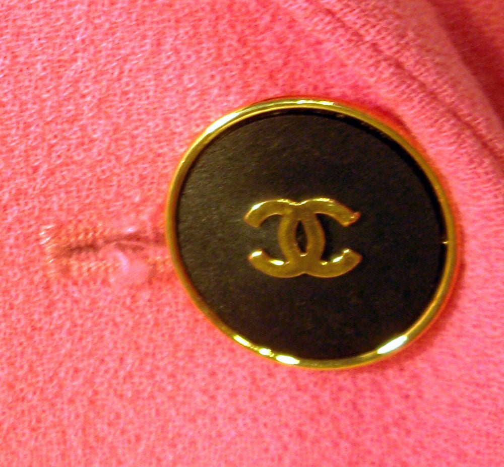 Chanel Pink Asymmetrical Wool Jacket w/ Black Buttons 7