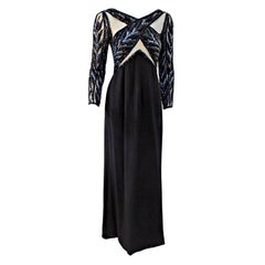 Bob Mackie Gown with Blue Bead & Sequin Halter over Black mesh Bodice