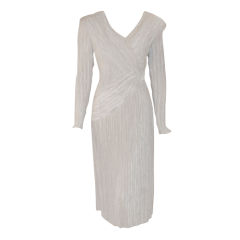 Mary McFadden White Long Sleeve Pleated Dress, c 1980s