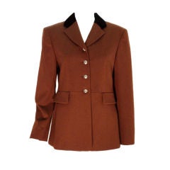 Hermes Brown Wool Jacket w/ Black Velvet Collar & Metal Buttons