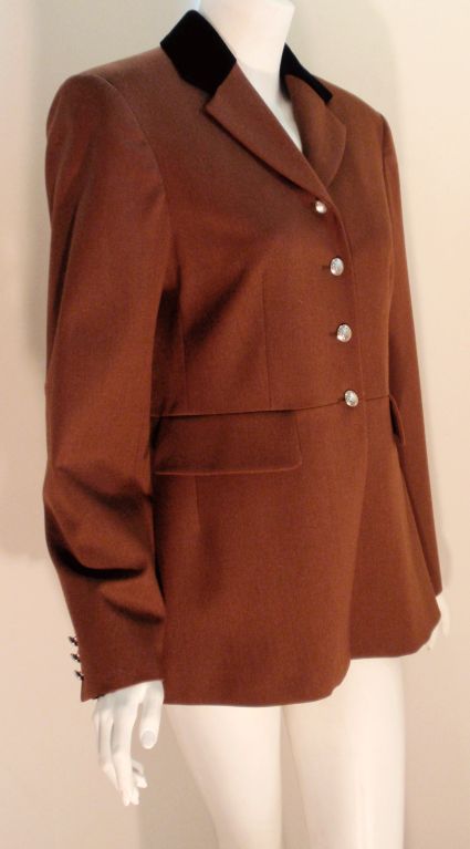 Hermes Brown Wool Jacket w/ Black Velvet Collar & Metal Buttons 2