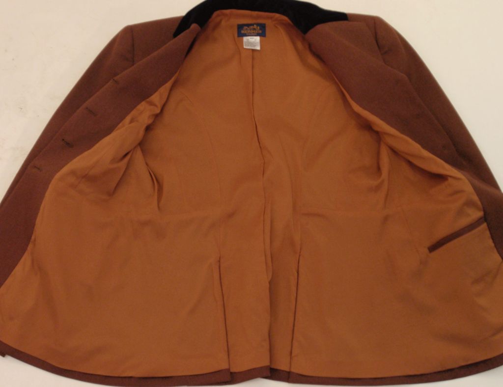 Hermes Brown Wool Jacket w/ Black Velvet Collar & Metal Buttons 7