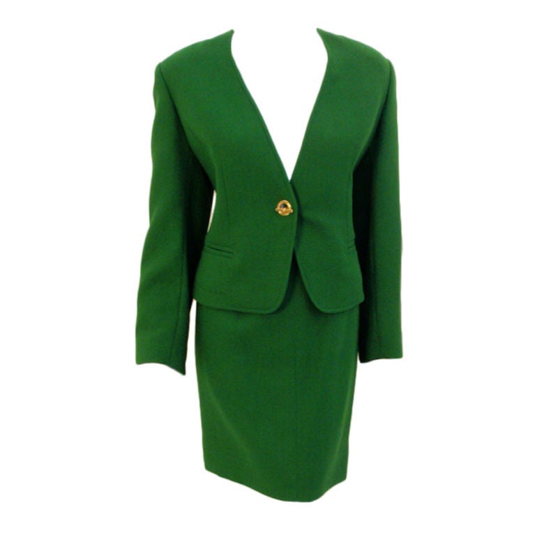 Hermes Kelly Green Wool 2 pc. Skirt Suit at 1stDibs