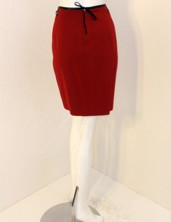 Jean Paul Gaultier Gibo Red Wool w. Leather Trim Safety Pin Jacket & Skirt 44 6