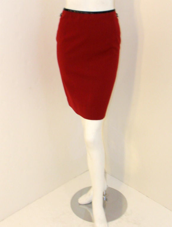 Jean Paul Gaultier Gibo Red Wool w. Leather Trim Safety Pin Jacket & Skirt 44 4