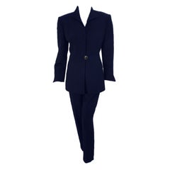 Christian Dior 2 Pc. Dark Blue Pant Suit, 1980's