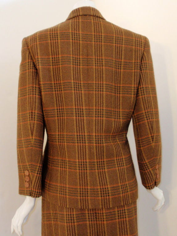 Hermes Brown Plaid Wool 2 pc. Single Breasted Skirt Suit at 1stdibs