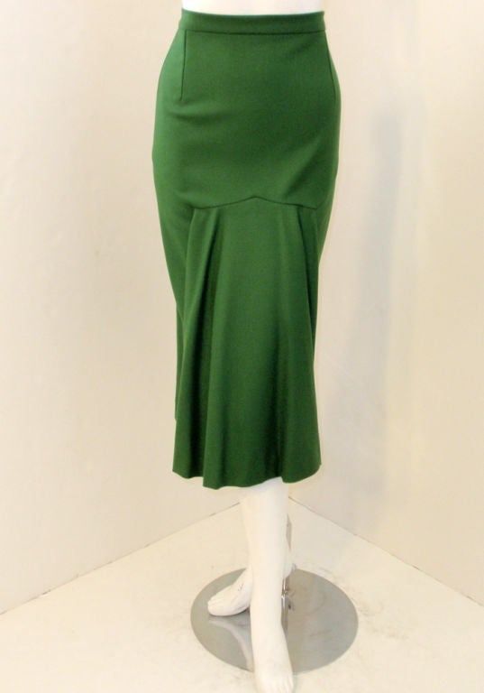 John Galliano Green 2 pc. Fitted Skirt Suit, w/ Collar Drape at 1stDibs