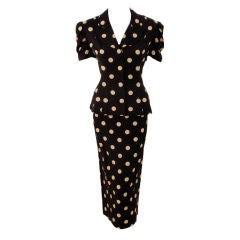 John Galliano Navy & Cream 2 pc. Polka Dot Skirt Ensemble