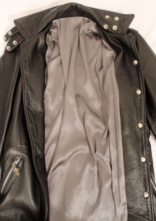 Chrome Hearts Long Black Leather Coat w/ Sterling Silver Details at ...