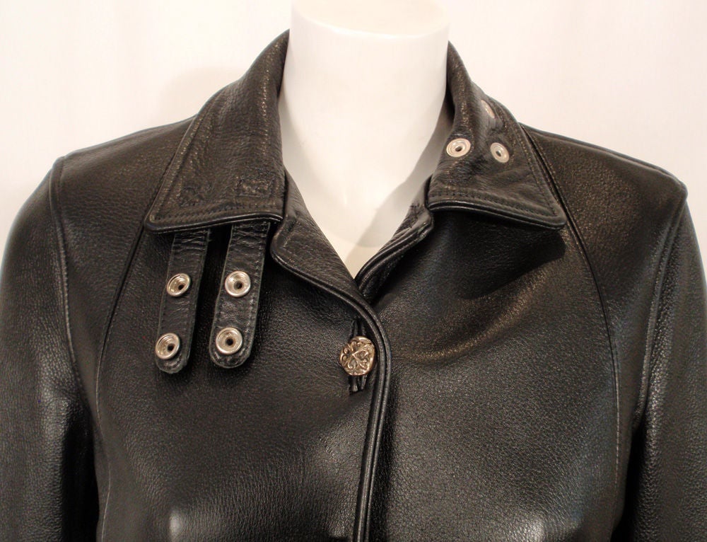 Chrome Hearts Long Black Leather Coat w/ Sterling Silver Details 3