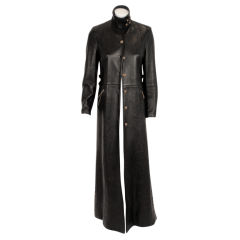 Manteau long en cuir noir "Chrome Hearts" avec détails en argent sterling