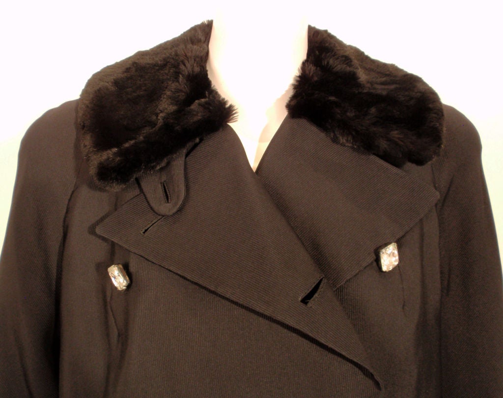 Traina-Norell Black Faille Coat with Rhinestone Buttons & Sheared Beaver Collar For Sale 4