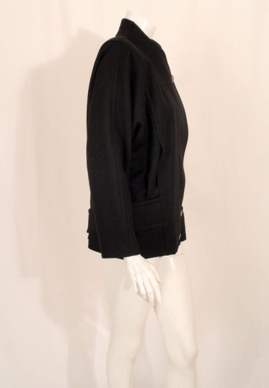 Courreges Black Wool Car Coat w/ Triangle Over-Flap & Back Belt 1
