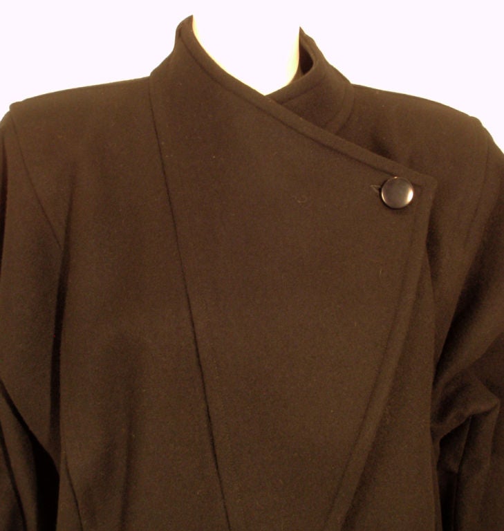 Courreges Black Wool Car Coat w/ Triangle Over-Flap & Back Belt 2