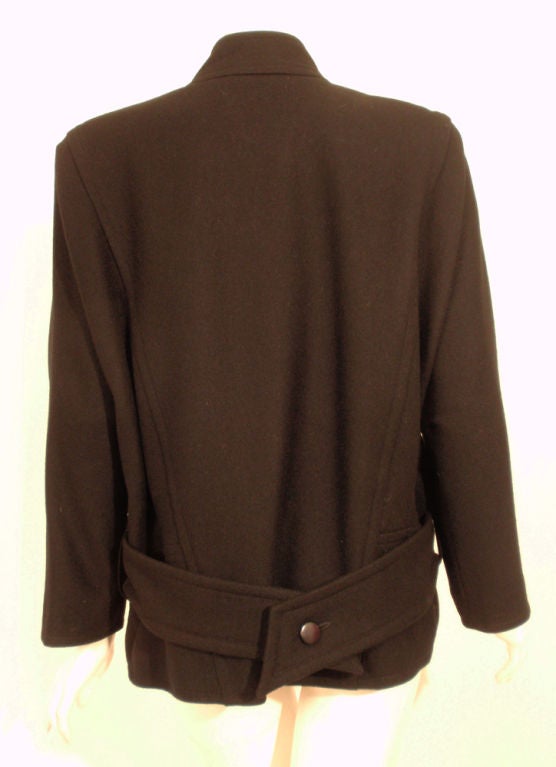 Courreges Black Wool Car Coat w/ Triangle Over-Flap & Back Belt 3