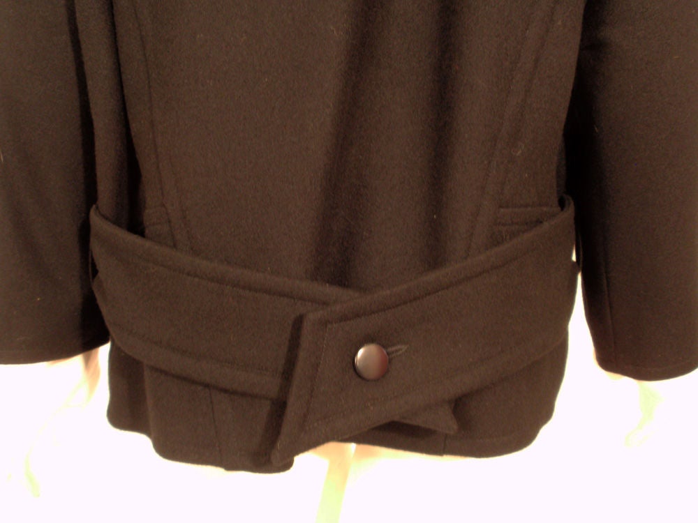 Courreges Black Wool Car Coat w/ Triangle Over-Flap & Back Belt 4