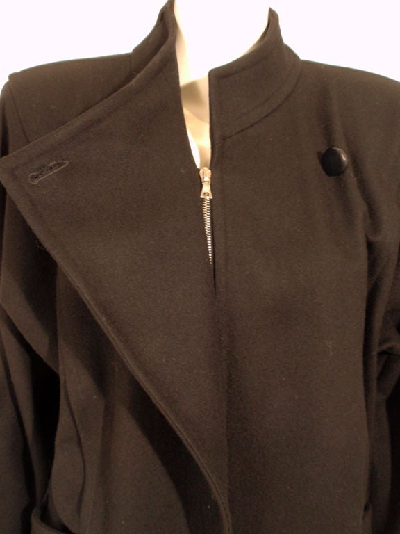 Courreges Black Wool Car Coat w/ Triangle Over-Flap & Back Belt 5