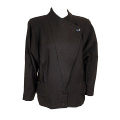 Courreges Black Wool Car Coat w/ Triangle Over-Flap & Back Belt 6