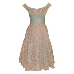 Ceil Chapman Vintage Light Blue Lace, Chiffon Cocktail Dress