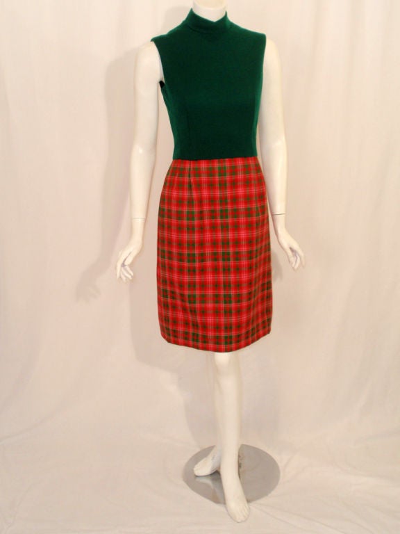 Women's Geoffrey Beene 2 pc Plaid Vintage Swing Coat & Dress, 1960's