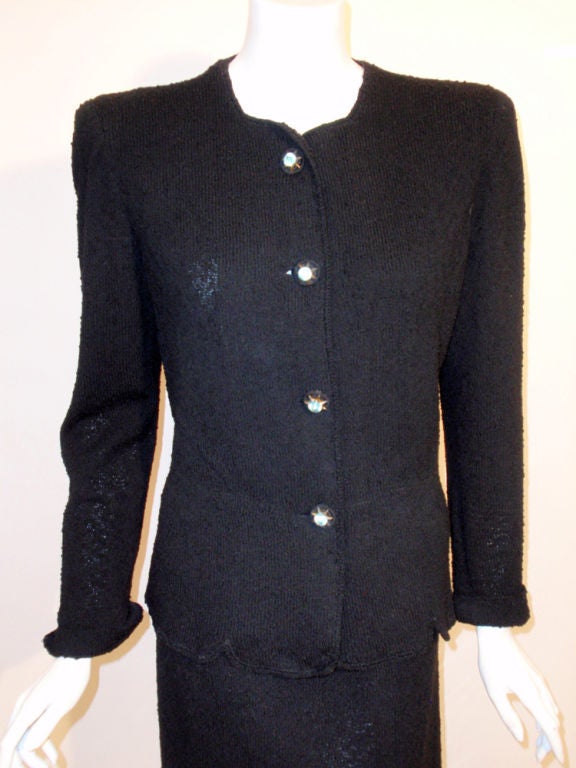 Women's Hattie Carnegie 2 pc.Black Boucle Knit Skirt Suit, c. 1940's For Sale
