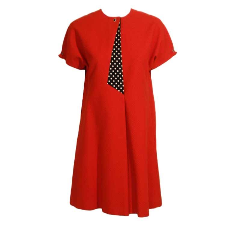 Geofffey Beene Vintage Red Mod Dress w/ B/W Polka Dots, 1960s