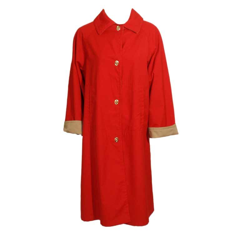 Bonnie Cashin Red and Tan Raincoat w/ Gold Closures Vintage 16