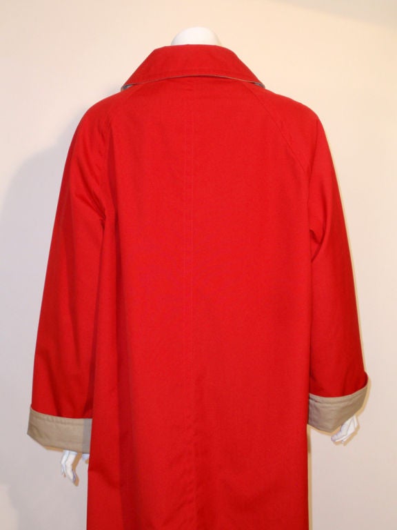 Bonnie Cashin Red and Tan Raincoat w/ Gold Closures Vintage 16 For Sale 1