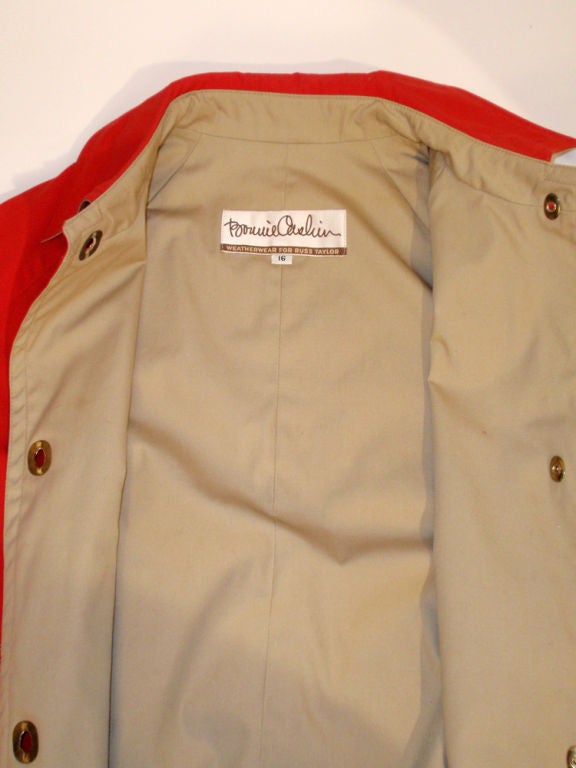 Bonnie Cashin Red and Tan Raincoat w/ Gold Closures Vintage 16 For Sale 2