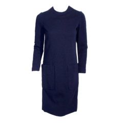 Geoffery Beene Navy Wool Long Sleeve Dress w/ Pockets, 60s