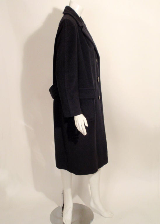 Don Loper Vintage Navy Blue Wool Overcoat, 1950's 3