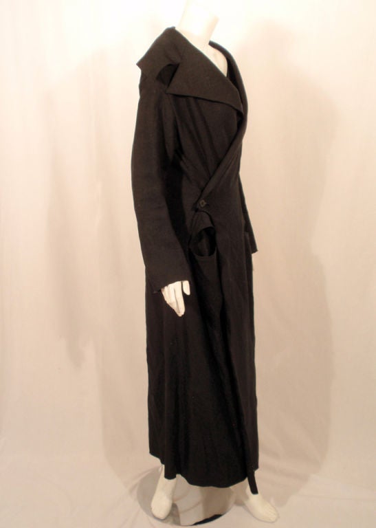Yohji Yamamoto Long Black Linen Frock Coat 3