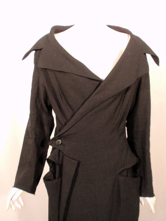 Yohji Yamamoto Long Black Linen Frock Coat 4