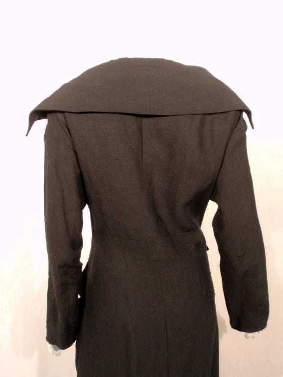 Yohji Yamamoto Long Black Linen Frock Coat 5