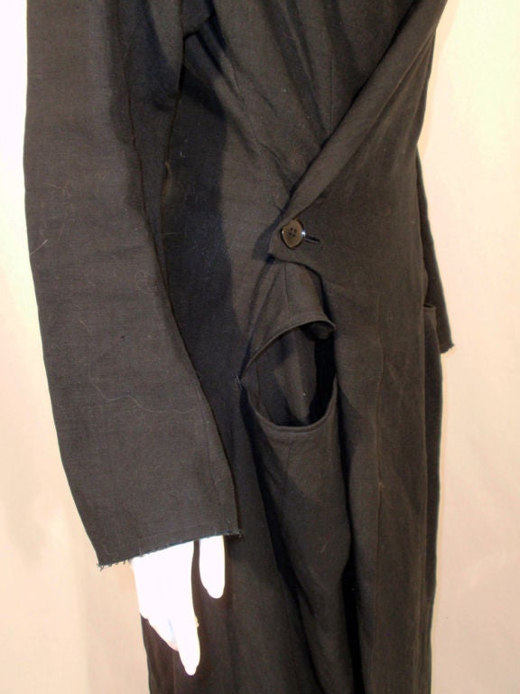 Yohji Yamamoto Long Black Linen Frock Coat 6