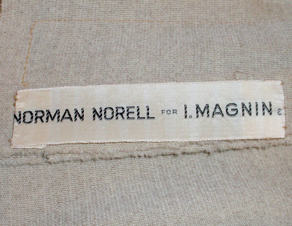 Norman Norell Oatmeal Vintage Wool Dress w/ Cream Buttons, 1950s