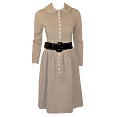 Norman Norell Oatmeal Vintage Wool Dress w/ Cream Buttons, 1950s
