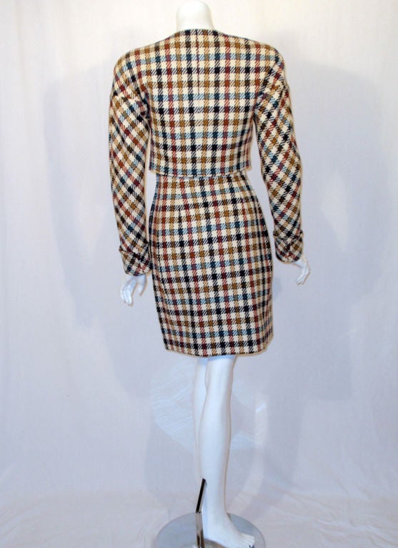 Beige Christian Lacroix 2 piece Houndstooth Wool Skirt Suit