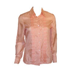 Retro Hermes Sport Pink and Cream Silk Blouse with pleat detail, Circa 1980's