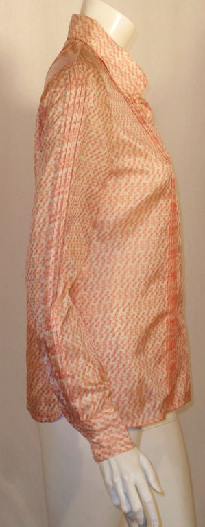 Hermes Sport Pink and Cream Silk Blouse with pleat detail, Circa 1980's 1