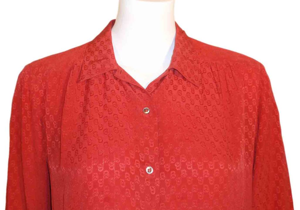 Gucci Red Silk Logo Print Blouse, Circa 1980 3