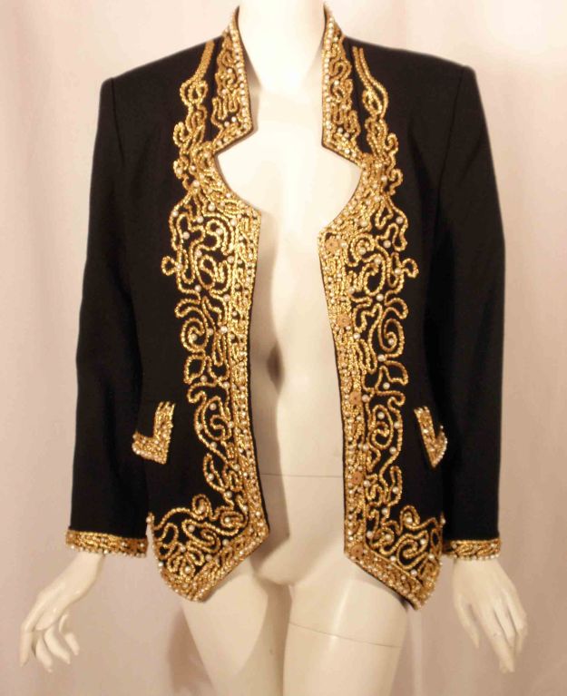 Adolfo Black Jacket w/Gold Trim at 1stDibs black jacket with gold