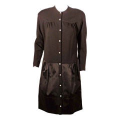 Geoffrey Beene Black Wool Knit and Satin skirt Cocktail Dress 6