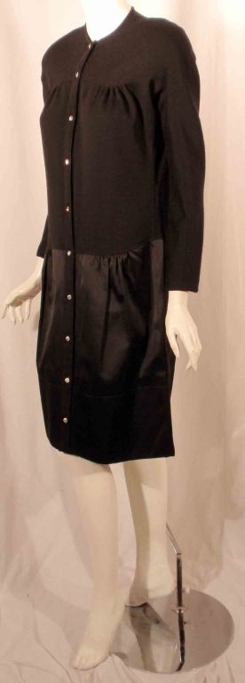 Geoffrey Beene Black Wool Knit and Satin skirt Cocktail Dress For Sale 1