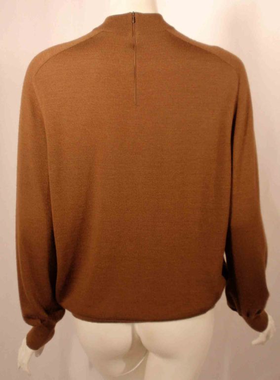 Women's or Men's 1980's Hermes Brown Cashmere Sweater with Silk Twill Perfume Print Size 42