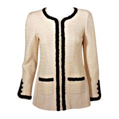 Vintage Chanel Cream Jacket w/Black Trim